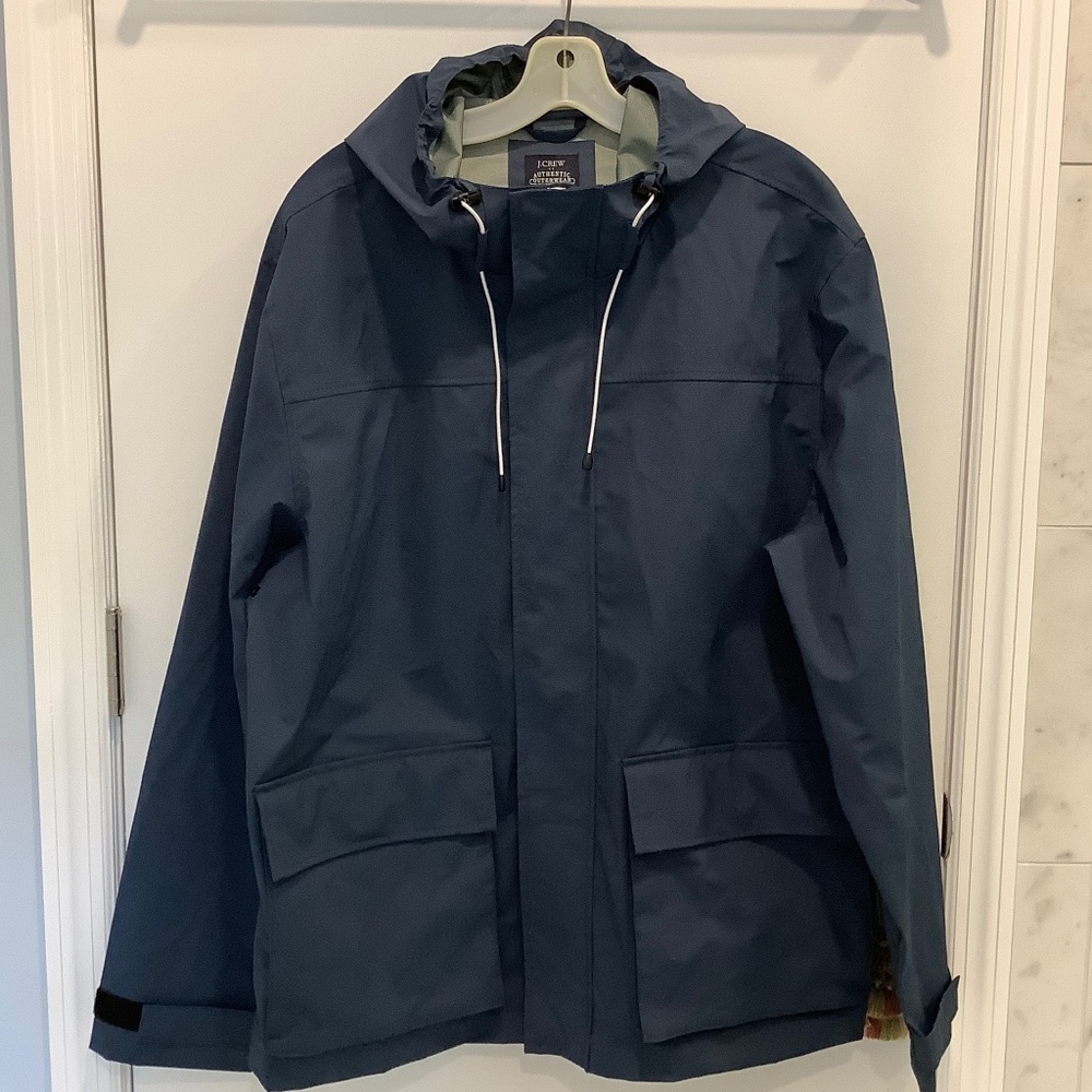 NWOT J Crew Navy Blue Hooded Rain Jacket light parka XL